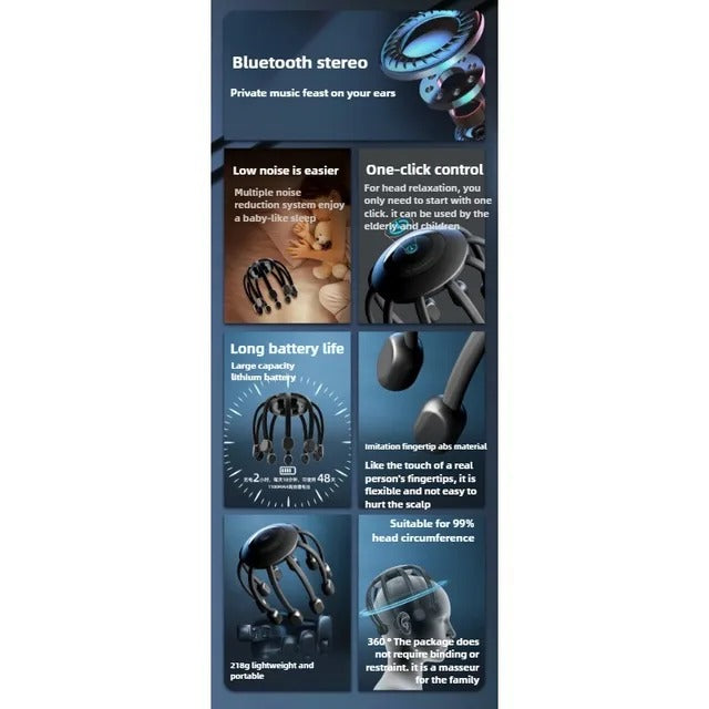Electric Wireless Head Scalp Massager with Bluetooth Music – Multi-Claw Vibration for Deep Relaxation 🎧💆